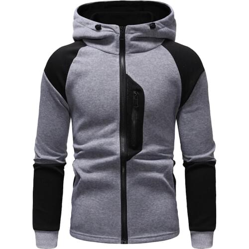 Mens Hooded Sweatshirt Long Sleeve Patchwork Zipper Cardigan Hoodies Casual Color Matching Slim Type Jacket Coat