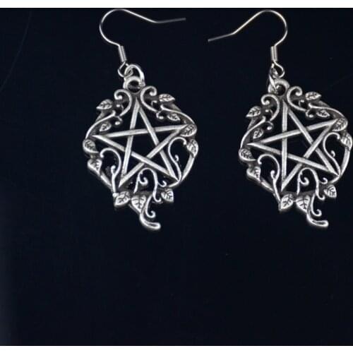Witch Pentagram Ivy Vine Dangle Drop Earring Wiccan Goth Pagan Jewelry
