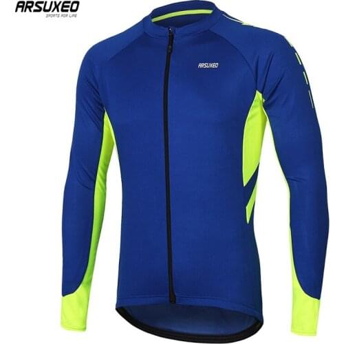 ARSUXEO Bicycle Bike Shirt MTB Mountain Bike Jersey Cycling Clothing Reflective Stripe Pockets Mens Long Sleeve Cycling Jerseys