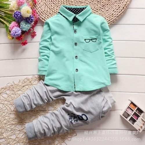 Foreign Children 0-4 Years Old Children Shirt Cotton Long Sleeved Pants Glasses Children Boys Set