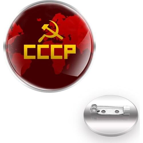 Зажим на платок Soviet Union Sickle Hammer CCCP Brooches Decoration Collar Pin Glass Convex Dome USSR Brooch Accessories Gift