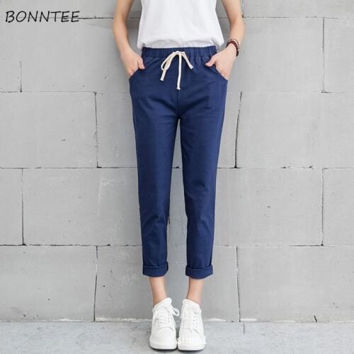 Pants Women Simple Drawstring Solid Pockets Korean Style Spring Autumn 2020 Chic Womens Loose High Waist Female Trousers Daily