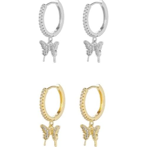 Silver Gold Color Full Crystal Zircon Butterfly Pendiente Piercing Ohrringe Drop Earring for Women Animal Jewelry Wholesale 2022