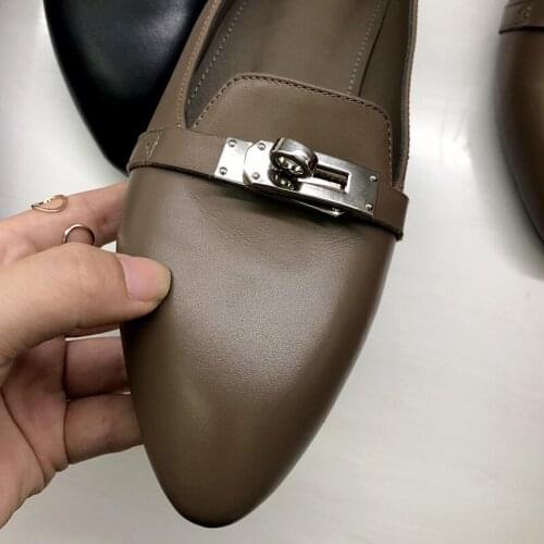 Ladies Pointed Top Flat Shoes Spring 2020 New Genuine Cow Leather Shoes Luxury Designer Comfortable Loafers Female Footwear