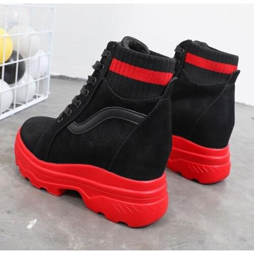 High-Top Shoes Womens Fashion All-match Latest Style Velvet Winter Leather Graffiti Autumn Boots Increased Short Short Tube