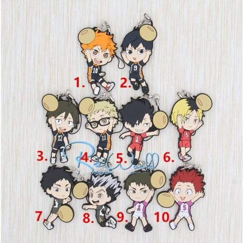 1pcs Anime Karasuno High School Volleyball Club Hinata Shyouyou Playing Ball Resin Rubber Keychain Phone Pendant