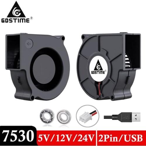 1PCS Gdstime 7530 DC 5V 12V 24V 2Pin Dual Ball Sleeve Bearing 75mm 75x30mm Computer PC Brushless Cooling Centrifugal Blower Fan