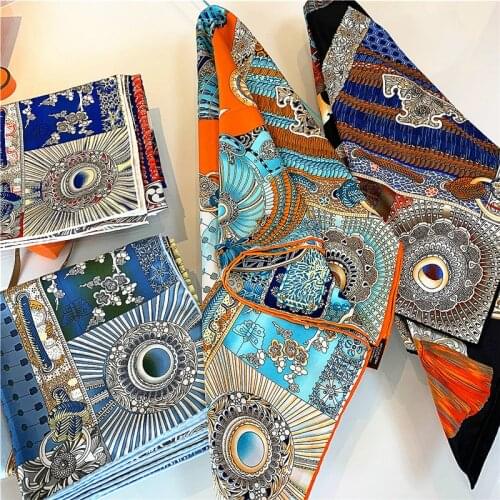 90cm Horse Hand-curled edges court armorwomens twill square scarf shawl Silk Square Hijab Foulard Head Scarves Beach Towel