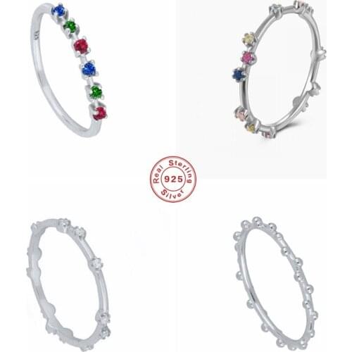 GS 925 Sterling Silver Colorful Zircon Rings For Women Crystal Beads Ring Jewelry Mujer Anillos Couples Valentines Day Gift