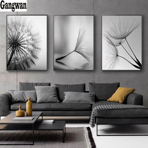 Diamond Painting Full Square round Diamond "Dandelion" 3D Embroidery Cross Stitch 5D DIY Mosaic Decor black white art 3pcs decor