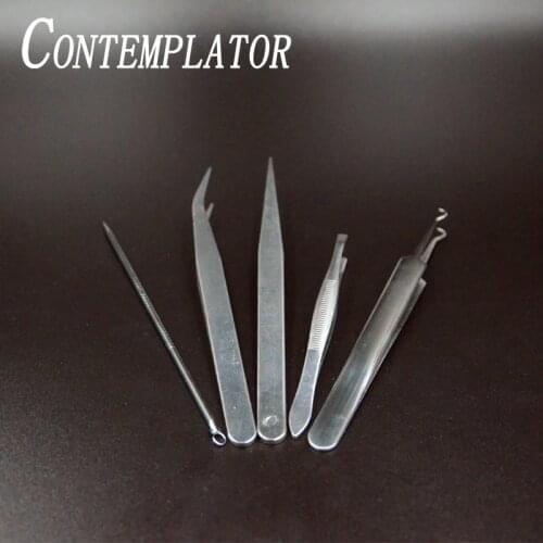 CONTEMPLATOR 5pcs anti-static tweezers&bodkin fly tying tools combo Stainless practical various styles tweezer fly fishing tool