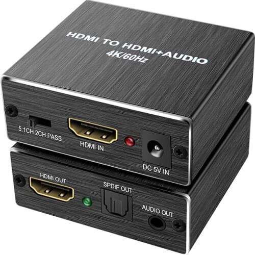HDMI 2.0 Audio Splitter 4K 60Hz YUV 4:4:4 HDR HDMI Converter Stereo Extractor SPDIF+3.5mm Audio Adapter Support for AC3/DTS/LPCM
