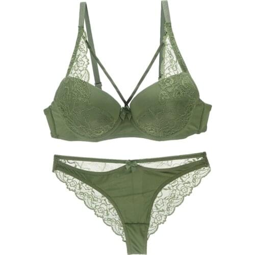 New Sexy Push Up Bra Sets BCDE Cup Underwear Lace Seamless Plunge Bow Solid Female Plus Size Lingerie