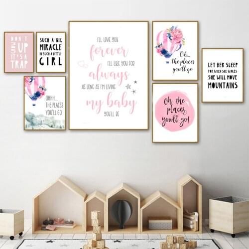 Kids Girls Room Wall Art Canvas Painting The Place You'll Go Girl Motivational Quotes Poster Wall Art Print Girls Birthday Gift
