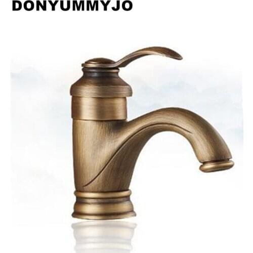 DONYUMMYJO Antique Brass Finishing Basin Faucets Single Handle Hot and Cold Wash Basin Mixer Tap Torneira Banheiro