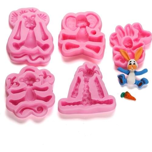 Facemile 5PCS/Set Monkey Rabbit Animal Molds Silicone Fondant Cake Decorating Supplies Chocolate Clay Mold Paste Baking Mold