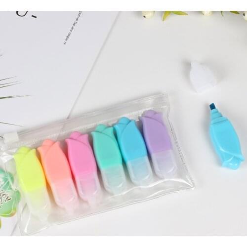 6 pcs Flower Shaped Fluorescent HIghlighter Cute Neon Assorted Colors Text Marker School Office Supplies Students Kids as Gift