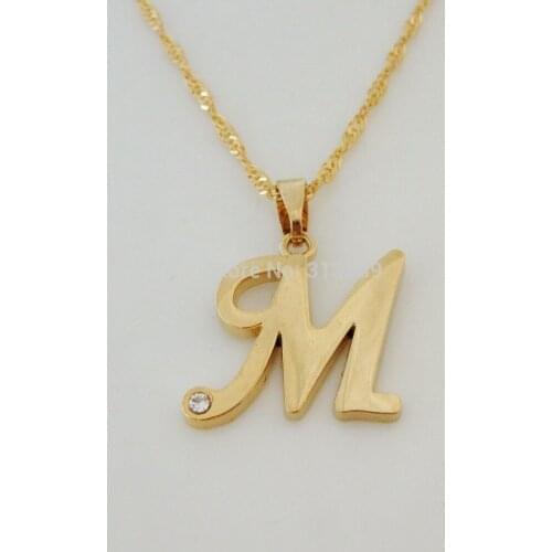 Foromance - YELLOW - GOLD GP 18" NECKLACE& 26 LETTERS LETTER M INITIAL INITIALS PENDANT CZ