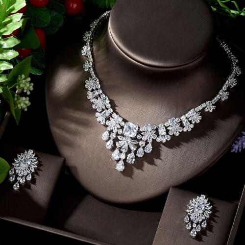 HIBRIDE Water Drop CZ White Necklace Earrings 2 Piece Wedding Jewelry Set For Women Bridal Party Accessories Bijoux N-1254