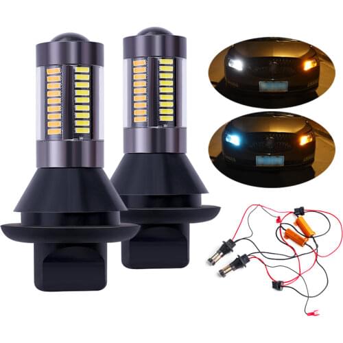 2PCS Dual Color 1156 BA15S/BAU15S P21W PY21W T20 7440 LED Bulbs Turning Lights 66SMD White Amber/ice blue Error Free Canbus DRL