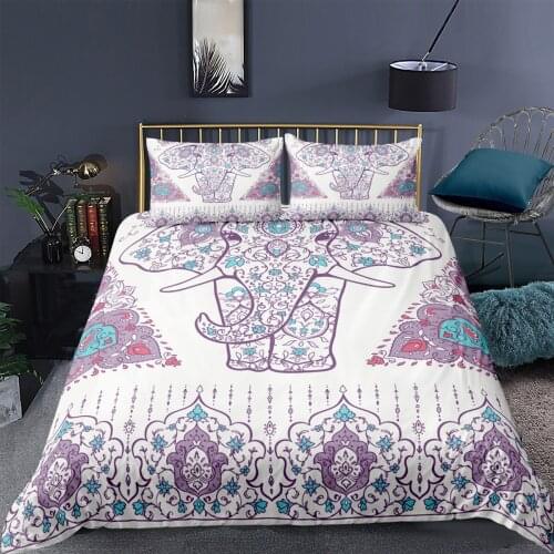 Fashion Bohemian Elephant Printed Bedding Set Boho Style Duvet Cover Pillowcase Bedclothes Home Textiles