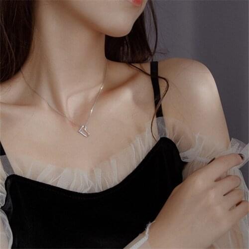 Fashion Lady Silver 925 Chain Necklace Girls Choker Accessories Shiny Zircon Heart Rose Gold Pendant Necklace Women Jewelry