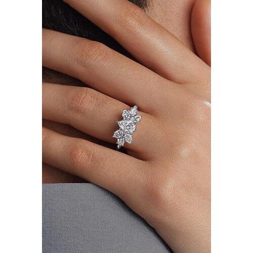 Fashion Simple Lady Butterfly Petal AAAA Zircon Ring 925 Silver Wild Ring Jewelry Wedding Bridal Ring Flower Jewelry