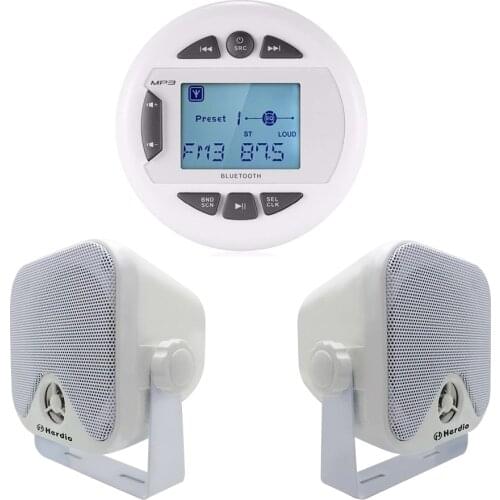 Boat Bluetooth Marine Stereo FM AM Radio Car MP3 Player Audio Receiver + 4 Inch Marine Box Outdoor Speakers For ATV UTV SPA