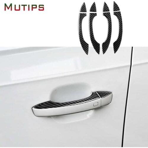 Mutips car door handle cover 4x outer exterior carbon fiber sticker protect bowl auto accessories for Audi Q7 SQ7 4M 2016-2019
