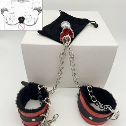 Bdsm Sex Toys of PU Plush Handcuffs Flushable Anal Plug,for Men Women Couples Fetish Slave Bondage Flirting Adults Games