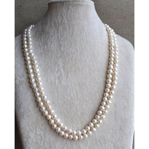 New Favorite Pearl Necklace 46inches Long White Round Genuine Freshwater Pearl Handmade Jewelry Birthday Party Nice Lady Gift