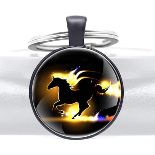 New Arrivals Running horse Glass Cabochon Key Chain Classic Men Women Jewelry Key Rings