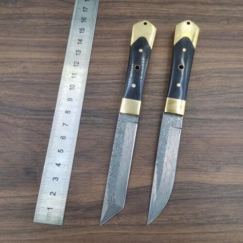 New Arrival VG10 Damascus Steel Knife Japanese Style Outdoor Tactical Survival Camping Tool Brass Ebony Handle with Wood Sheath