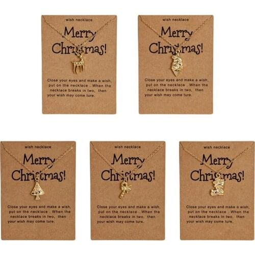 Gold Color Christmas Pendant Necklaces Women Girl Children Christmas Tree Deer Stocking Santa Claus Crutches Necklace Gift