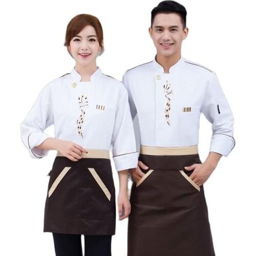 Chefs Work Clothes Mens Hotel Kitchen Staff Clothes White Autumn Hot Pot Shop Uniform Oversized Chefs Clothes Long Sleeves