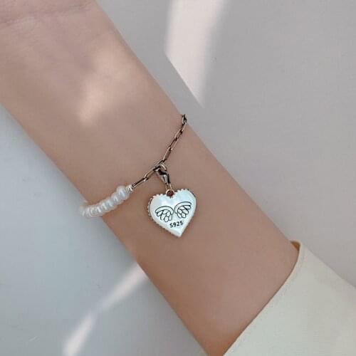 S925 sterling silver jewelry with angel love pearl bracelet ins student girlfriends couple personality female bracelet