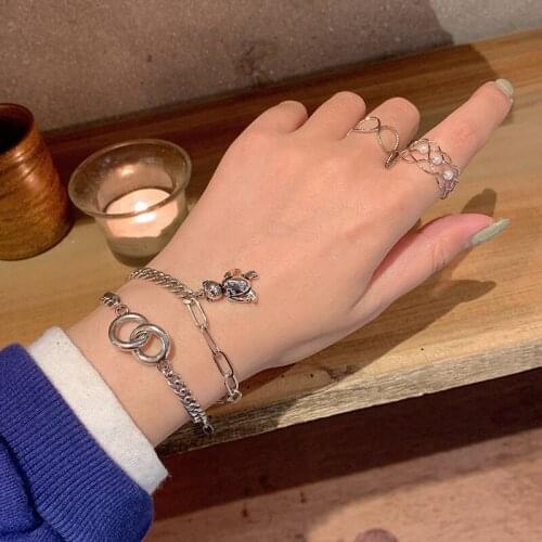 S925 Sterling Silver Bracelet for Women Korean Double Ring Bear Bracelet Jewelry Wholesale
