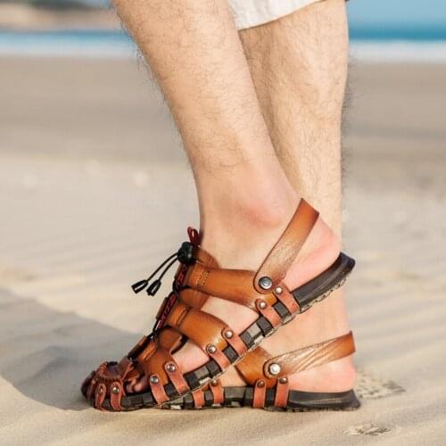 New Fashion outdoor Men Sandals Leisure Beach Men Casual Shoes High Quality Genuine Leather Sandals Mens Sandals Big size 38-47