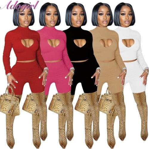 Fitness Outfit Two Piece Set Sport Tracksuit Women Solid Hollow Out Long Sleeve Crop Top Legging Sweatpants Autumn Jogger Outfit