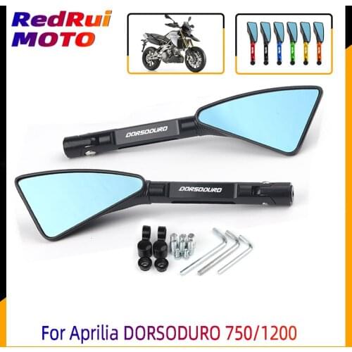 Universal With Logo Motorcycle CNC Aluminum Rear View Mirrors Blue Anti-glare Mirror ForAprilia DORSODURO 750 DORSODURO 1200