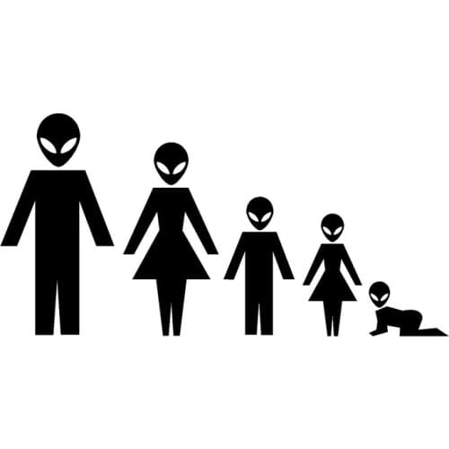 20cm*9.8cm Cartoon Alien Family Car Sticker Vinyl Decals Interesting Car Styling Black/Silver S6-3368