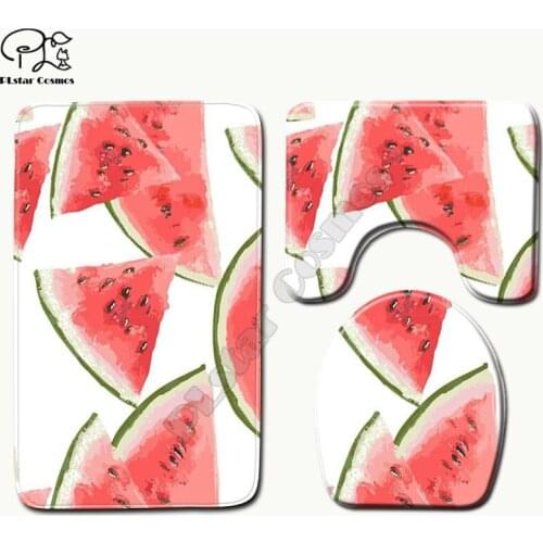 Watermelon pattern funny 3D printed Bathroom Pedestal Rug Lid Toilet Cover Bath Mat Set drop shipping style-3