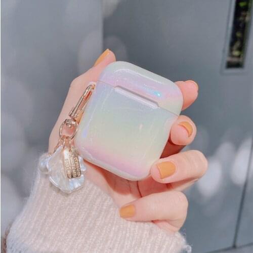 3D Love Pearl Shell Keychain Water Drop Rainbow Hard Headphone Earphone case for apple airpods 1 2 3 pro Wireless Headset cover