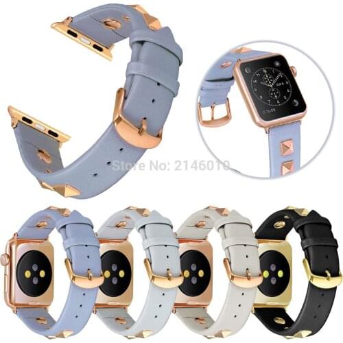 Women Genuine Leather Replacement Strap 3D Studs Spikes Rivets Metal Adapter Buckle For Apple iWatch Series 4/3/2 38/40/42/44mm