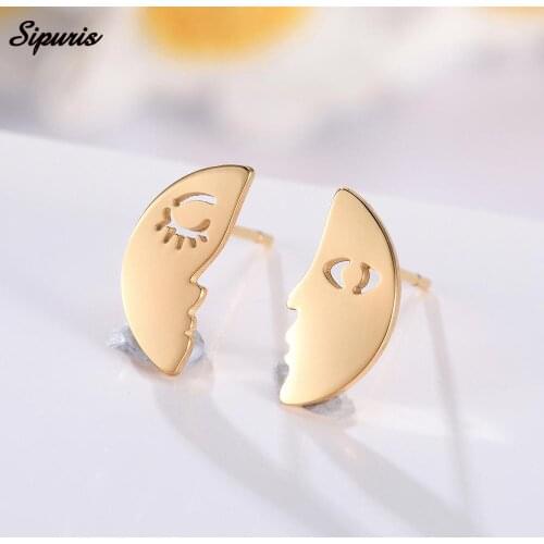 Sipuris vintage Face Stud Earrings Simple Fashion Irregular Stainless Steel Earring For Women Girls Ear Jewelry Accessories Gift