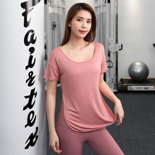 Women Yoga Top Solid Color Loose Gym Sport Shirt Breathable Sport Running Short Sleeve Work Out Fitness Training Top