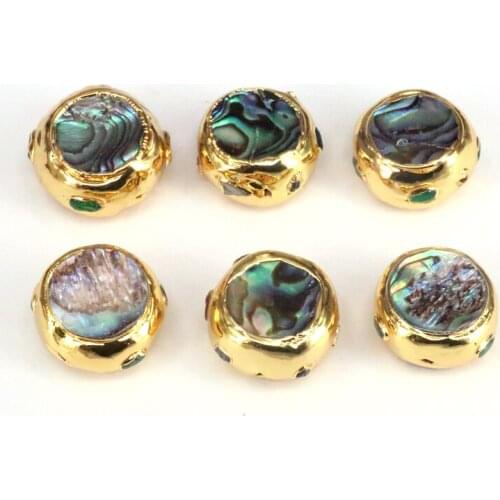 New 10Pcs, Abalone Shell Flat Coin Spacer Beads, Gold Plated Rainbow Shell Jewelry Accessory,Handmade Supplies