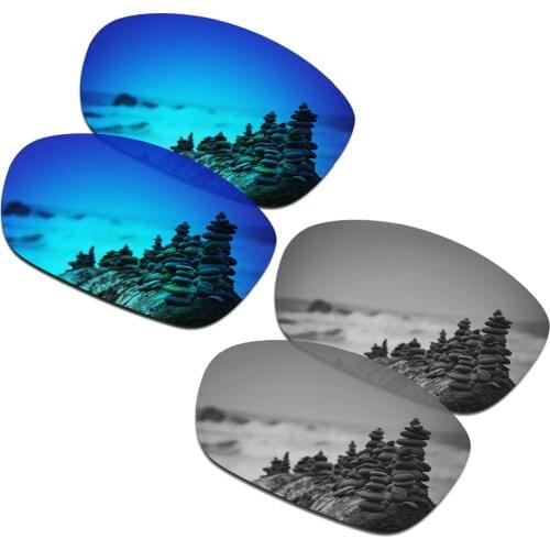 SmartVLT 2 Pairs Polarized Sunglasses Replacement Lenses for Oakley Ten X Ice Blue and Silver Titanium