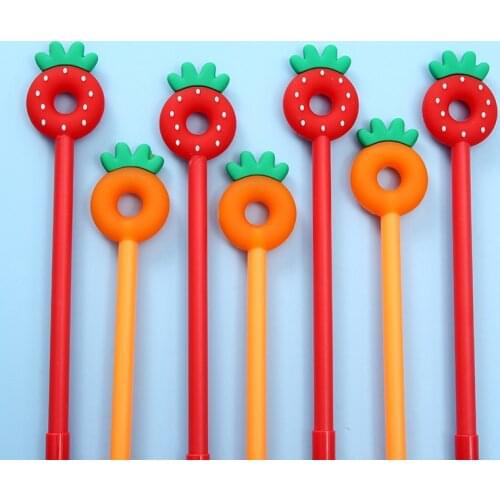 2 Pcs Lytwtws Stationery Sweet Cute Kawaii Strawberry Carrot Creative School Office Supplies Gel Pen Donut Handles Lovely Pen