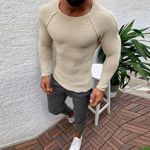 2020 Men Knitted Pullovers Male Solid Color O-neck Striped Long Sleeve Sweater Autumn Winter Slim Fit Casual Sweater